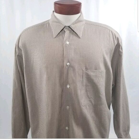 Vintage Tommy Hilfiger Mens Size 16.5 Long Sleeve Tan Plaid Button Front Shirt - Picture 2 of 8